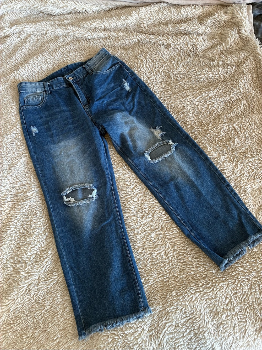 🔷Dark Blue Distressed Women’s Straight Leg Jeans•Sz12